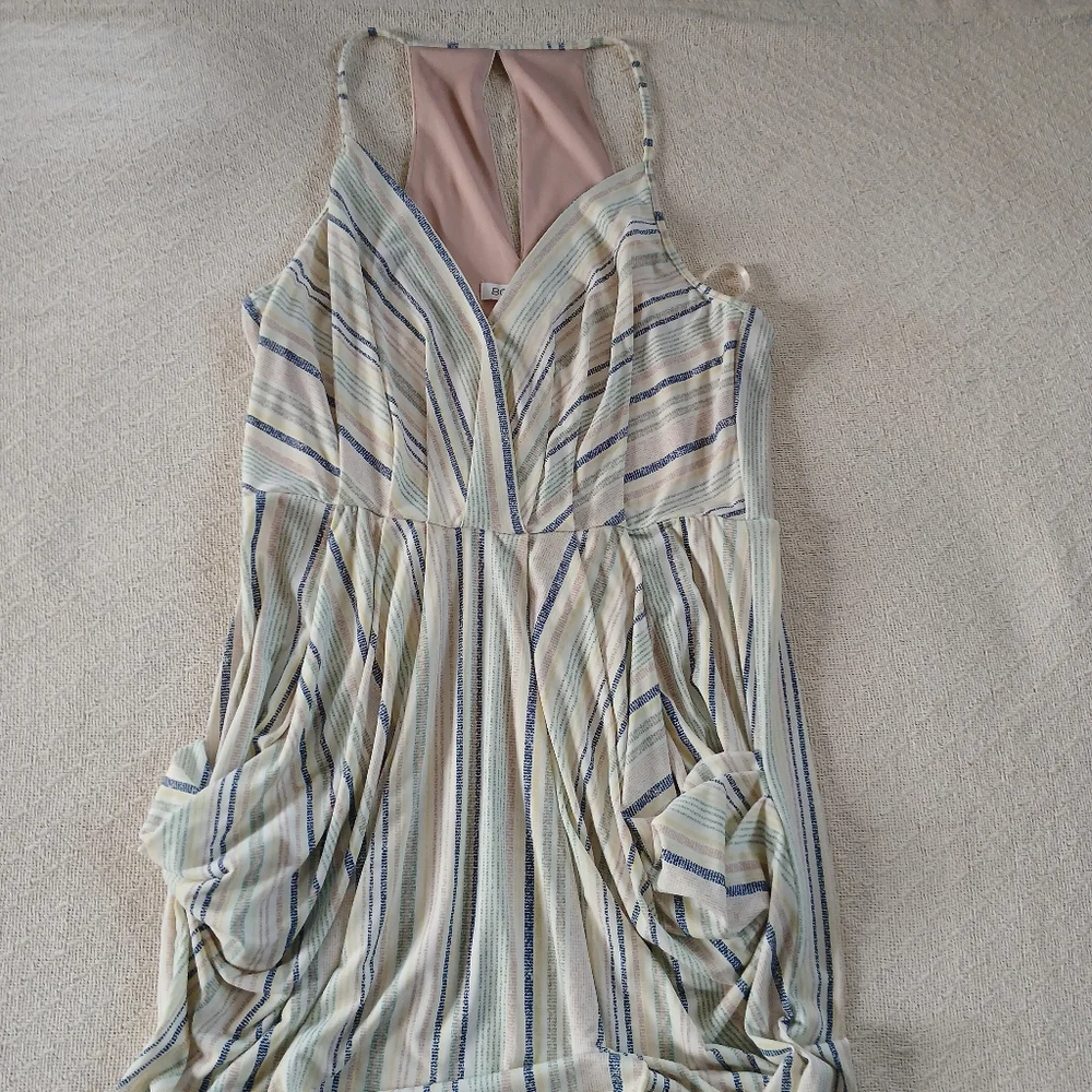 bcbgeneration ♡ striped nveck midi draped pocket dress boho effortless indie